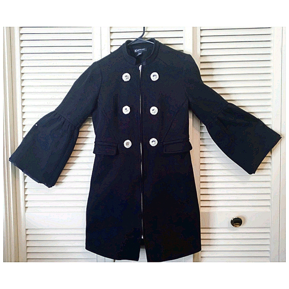 INC Black Zip Up Coat with Sparkly Silver Buttons